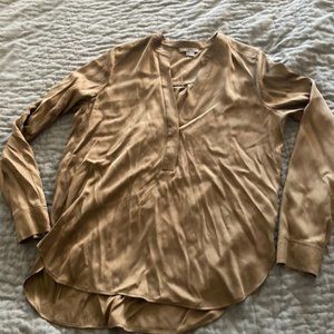 Brown, silk, long-sleeved, v-neck, Vince blouse